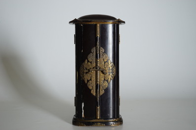 A Japanese lacquered and gilt wood "Zushi" shrine with a standing Buddha on a lotus throne, Edo, 17/18th C.